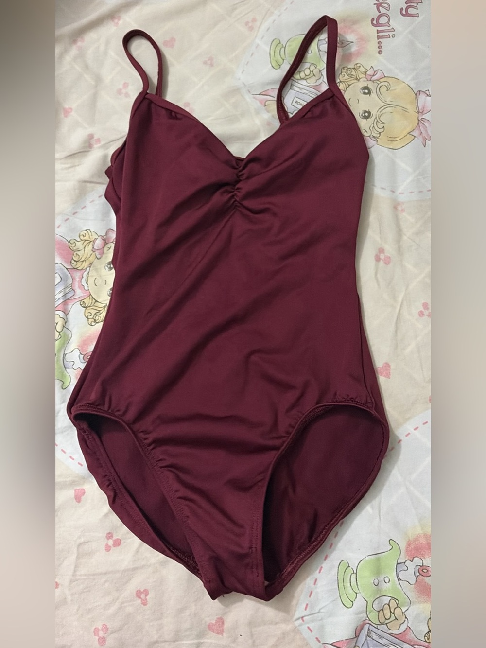 Motionwear burgundy sleeveless ruched leotard
